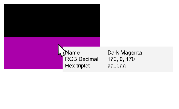 Mockup showing color info on hover
