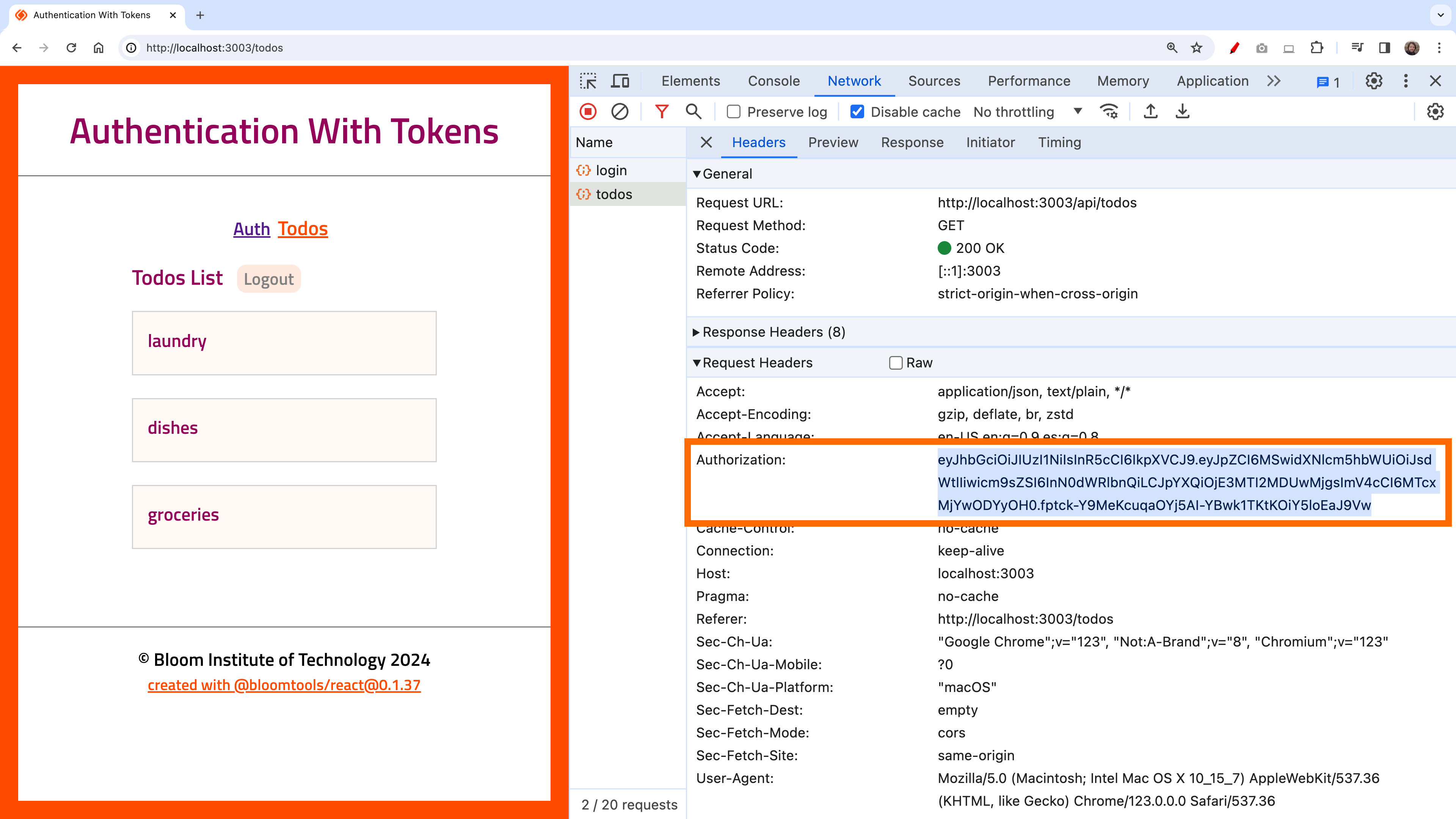Authorization Header with Token